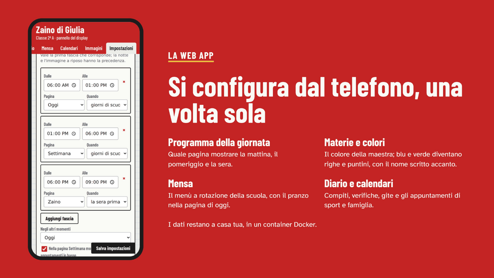La web app sul telefono, con il programma della giornata.